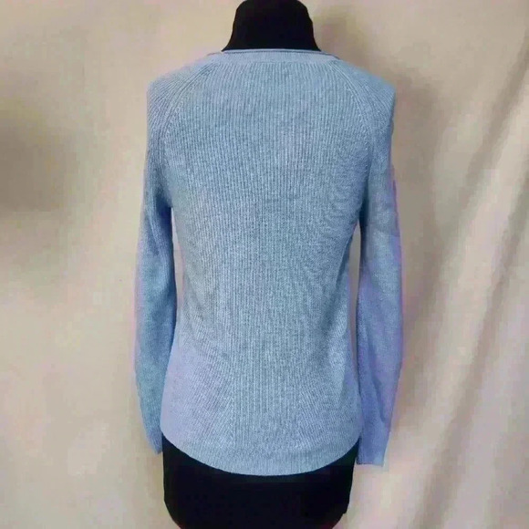 Croft & Barrow XS Petite Pretty Light Blue Sweater 3/4 Raglan Sleeves Hip Detail - Picture 4 of 10